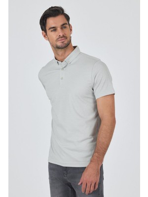 Gri Kısa Kol Düz Suprem Polo Yaka Cepsiz Pamuklu Casual Slim Fit Tişört 1011250160_601