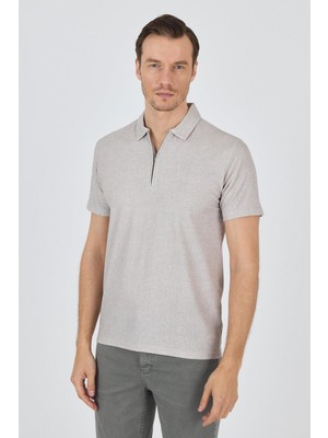 Bej Polo Yaka Kısa Kol Cepsiz Slim Fit Classic Tişört 1011250176