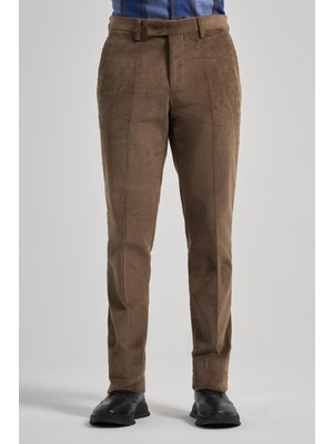 Koyu Bej Pamuklu Yandan Cepli Comfort Fit Kadife Pantolon 1003245160