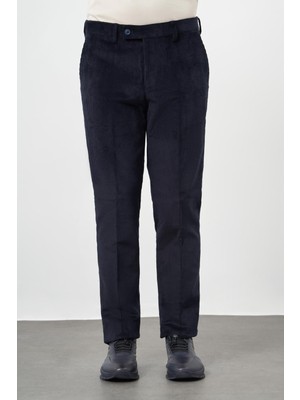 Koyu Lacivert Pamuklu Yandan Cepli Comfort Fit Kadife Pantolon 1003245160