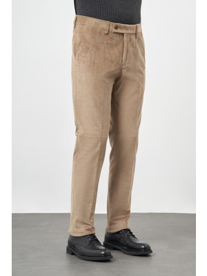 Bej Pamuklu Yandan Cepli Comfort Fit Kadife Pantolon 1003245160