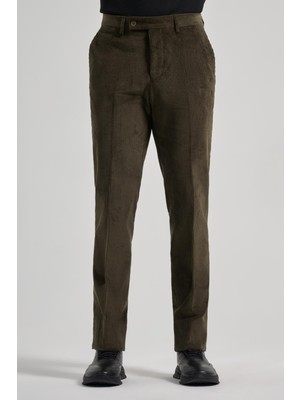 Koyu Haki Pamuklu Yandan Cepli Comfort Fit Kadife Pantolon 1003245160