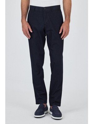 Koyu Lacivert Gabardin Yan Cep Düz Paça Casual Comfort Fit Pamuklu Chino Pantolon 1003250211