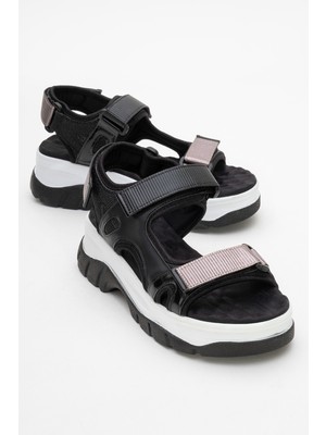 Luvi 4740 Siyah Platin Bantlı Kadın Sandalet