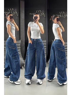 Köstebek Lacivert Kanguru Cepli Salaş Baggy Kot Pantolon