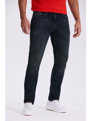Lacivert-1 Slim Fit Yıkamalı Eskitme Pamuklu Dar Kalıp Jean Kot Pantolon