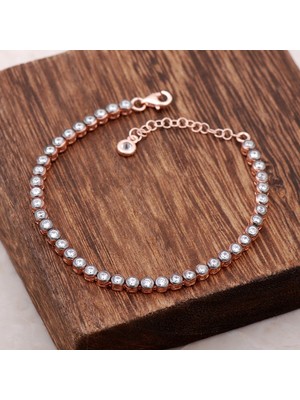 Sümer Telkari Rose Gümüş Rodyumlu Su Yolu Bileklik 2783