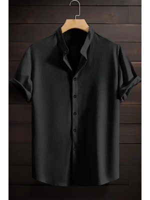 Laend Slim Fit Esnek Likralı Kısa Kol Hakim Yaka Erkek Gömlek