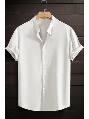 Laend Slim Fit Esnek Likralı Kısa Kol Hakim Yaka Erkek Gömlek