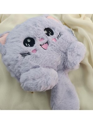 Çanta Peluş Sevimli Kedi Zincir Saplı El Omuz Çantası Lila
