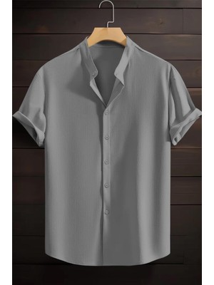 Laend Slim Fit Esnek Likralı Kısa Kol Hakim Yaka Erkek Gömlek
