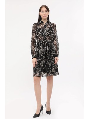 Desenli Gömlek Yaka Elbise