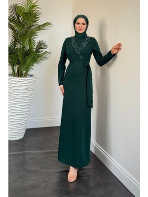 Arden Kruvaze Yaka Abiye Zümrüt