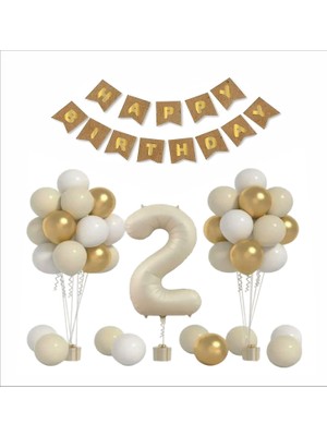 2 Yaş Kraft Tema Gold ,beyaz, Kum Balon+ Baner Seti