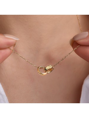 14 Ayar Altın Kaplama Iç Içe Geçen Isimli Halka Sonsuzluk Kolye - CN00450