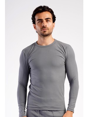 Erkek Uzun Kol Bisiklet Yaka Termal T-Shirt 409006 Füme