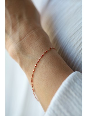 14 Ayar Altın Kırmızı Mine Detaylı Mini Topcuk Bileklik