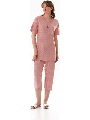 Yıldız Desenli Kısa Kol Büyük Beden Kapri Pijama Takımı