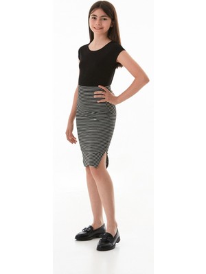 Çizgili Beli Lastikli Kız Çocuk Etek