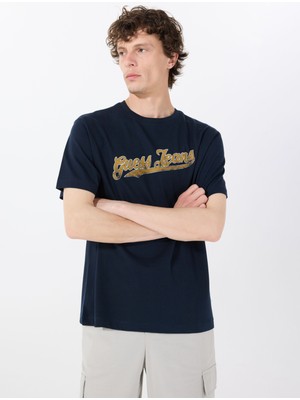 Guess Jeans Bisiklet Yaka Desenli Lacivert Erkek T-Shirt M5GI54K8FQ4A71W Gj Ss Cn Reg 1981