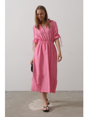 Aisha Elbise Beli Lastikli Elbise - Pembe