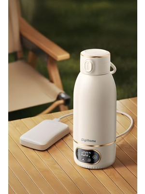 Digithome Go Smart Taşınabilir Şarjlı Çelik Su Isıtıcı Kablosuz Kettle (35-100 C°) Milky Whıte 500 Ml Dgt-102