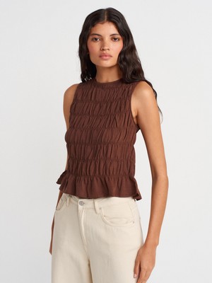 50845 Kolsuz Crop Bluz-Açık Kahve