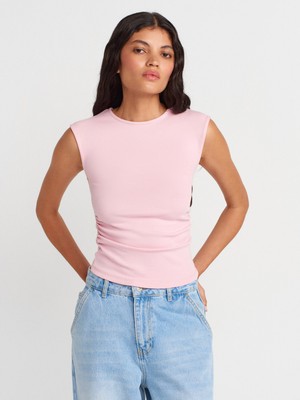 21054 Büzgülü Basic T-Shirt-Toz Pembe