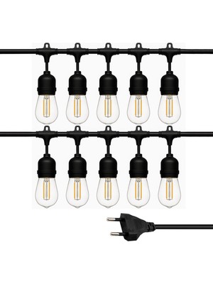 Ayt Ledx KB00002 10 Lu E27 Duy Sıralı 10 Metre Lamba Kablosu 10 Adet Duy Içerir Açık Hava Düğün Eğlence Aydınlatması