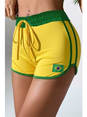 Sarı Brasil Yeşil Şeritli Şort