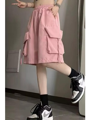 Pembe Cepli Gabardin Kargo Şort