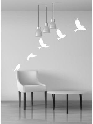 Uçan Kuşlar Dekoratif Duvar Sticker Kuş Sürüsü Beyaz (10 Adet) Ths-02-01-02