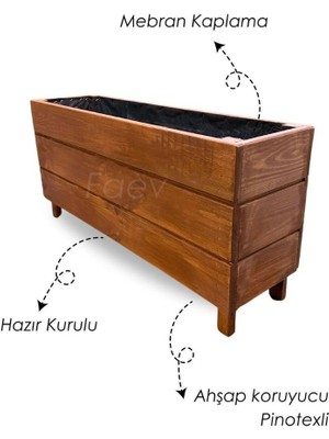 Faev Ahşap Saksı Dış Mekan Çiçeklik Dekoratif Büyük Boy Saksı Hazır Kurulu 95CM x 26CM Yükseklik 45CM