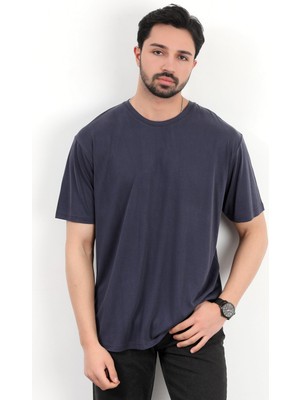 Erkek Bisiklet Yaka Basic Yumuşak Dokulu T-Shirt Lacivert - 2924