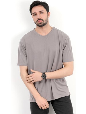 Erkek Bisiklet Yaka Basic Yumuşak Dokulu T-Shirt Kahverengi - 2924