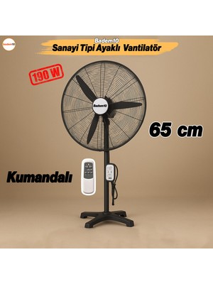 Sanayi Tipi 65 cm 190W Ayaklı Kumandalı Vantilatör Sessiz Geniş Alanlara Uygun Endüstriyel Güçlü Fan