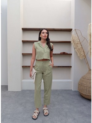 Keten Yelek Pantolon Takım