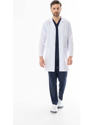 112 Giyim Spor Yaka Uzun Boy Erkek Doktor Önlüğü Alpaka Kumaş Beyaz (BEO102)