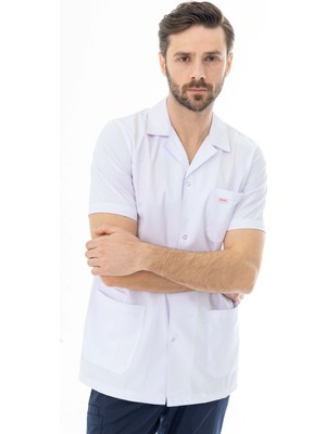 112 Giyim Spor Yaka Kısa Kol Erkek Doktor Önlüğü Alpaka Kumaş Beyaz (BEO106)