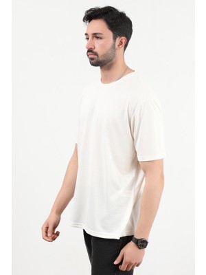 Erkek Bisiklet Yaka Basic Yumuşak Dokulu T-Shirt Ekru - 2924