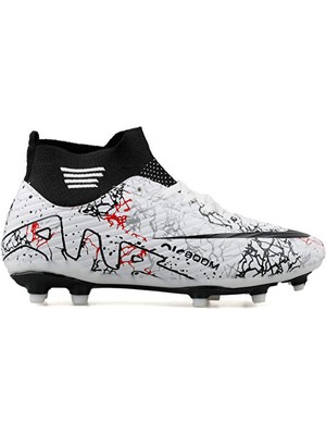 Laliga Genç Çim Zemin Kramponu Gkrp-Beyaz-Sıyah-Desenlı Beyaz