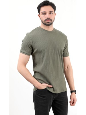 Erkek Bisiklet Yaka Kaşkorse T-Shirt Haki - 25Y 3011