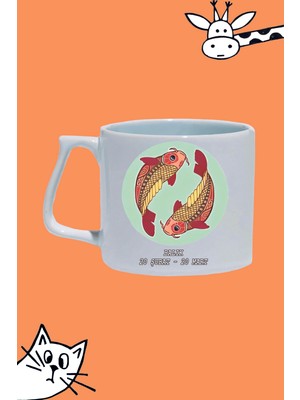 Balık 20 Şubat - 20 Mart Astroloji Burç Tasarım Baskılı Beyaz Lüks Sap Kupa Bardak