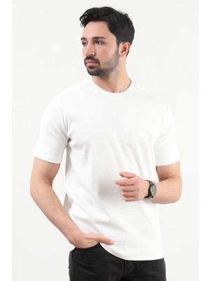 Erkek Bisiklet Yaka Kaşkorse Pamuklu T-Shirt Beyaz - 25Y 2936