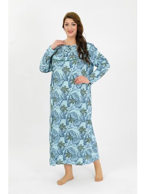 Akbeniz Kadın Büyük Beden Uzun Kol Mavi Anne Gecelik 1378