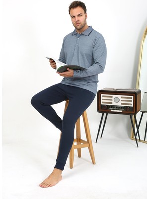 Akbeniz Erkek Polo Yaka Uzun Kol Penye Pijama Takımı Gri 6865