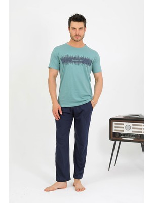 Akbeniz Erkek Pamuk Kısa Kol Pijama Takım Suyeşili 6875