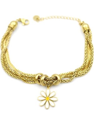 Çoklu Zincirli Papatya Bileklik - Altın