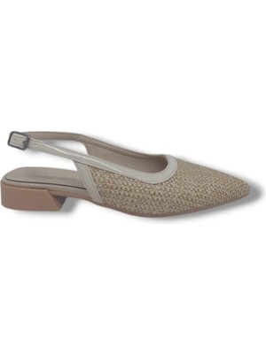 Zerhan 104 Kadın Bej Baskı Desenli Arkası Açık Babet Ayakkabı