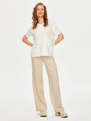 Kroşe Aplikeli Yuvarlak Yaka Kısa Kol T-Shirt S25TSH089